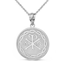 14K Solid White Gold Ancient Christian Chi Rho Px Symbol Pendant Necklace  - £275.60 GBP+