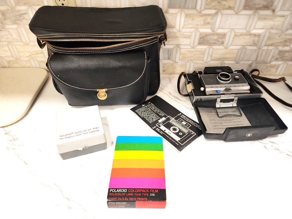 1970s Polaroid Automatic 100 Land Camera w/Bag Film Booklet and Extras Working - $84.15