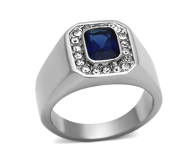 Men&#39;s Stainless Stee Montana Blue Aaa Grade Cubic Zirconia Ring - $24.95