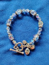 925 Sterling Silver Crystal Beaded Toggle Link Heart Bracelet 7 In Free ... - $552.13 MXN