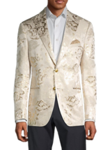 Tallia Men&#39;s Floral Jacquard Slim Fit Dinner Jacket in Gold-Size Small 32-34 - £59.09 GBP
