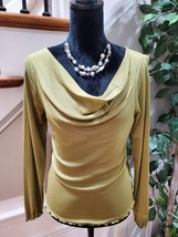Alfani Women&#39;s Olive Green 100% Nylon Long Sleeve Cowl Sleeve Blouse Size Large - £27.68 GBP