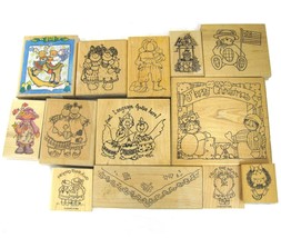 Rubber Stamp Set 13 Cottage Sisters Ragdoll Friends Merry Xmas Cat Reindeer vtg - $14.85