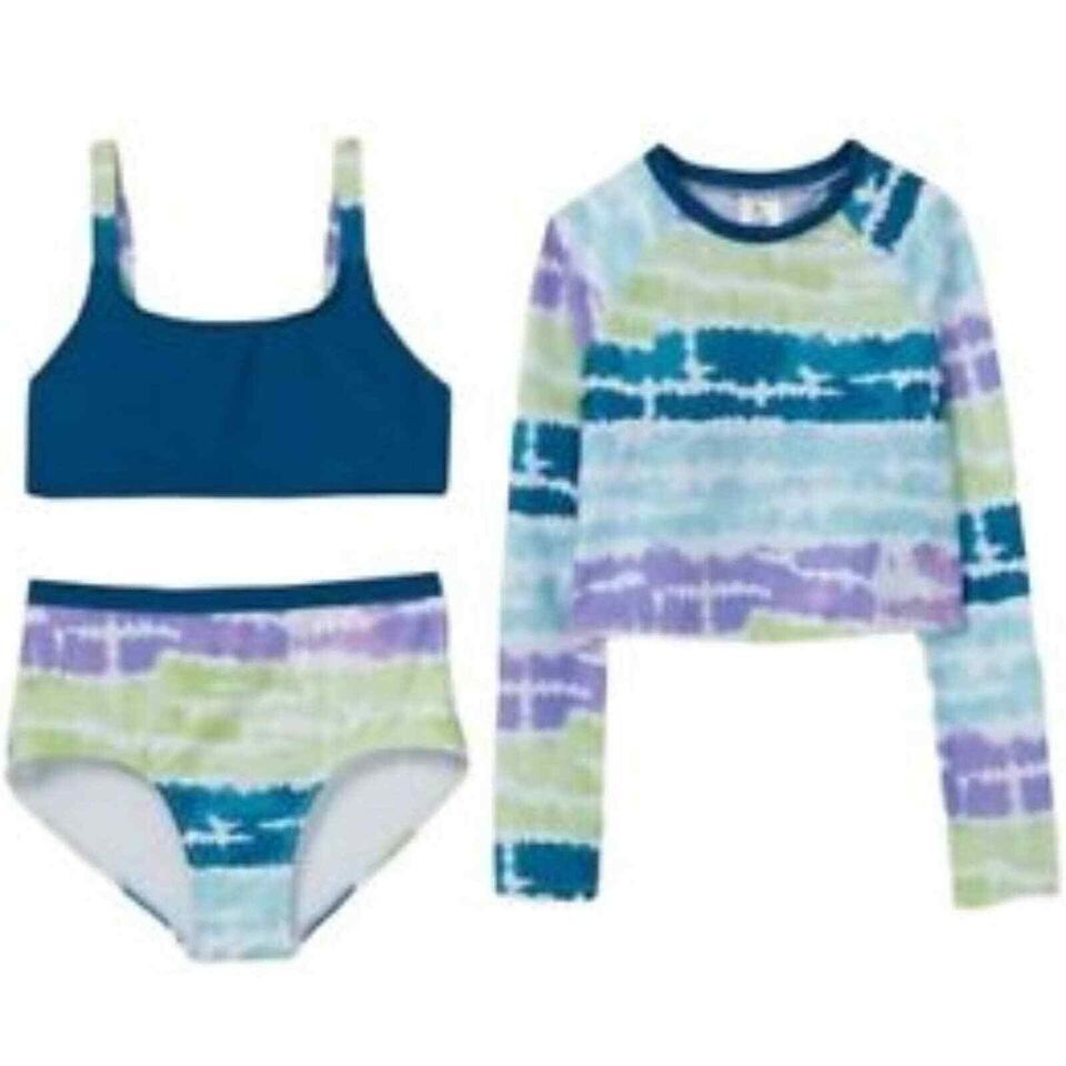 Art Class Girl's Size XS 3-Piece Bathing Suit Blue, Purple, Green Tye Dye ~ NWT