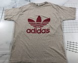 Vintage Adidas T Shirt Mens Large Heather Grey Burgundy Red Large Trefoi... - $46.50