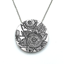 The Sak Silver Tone Etched Floral Medallion Necklace 28 in - £14.24 GBP