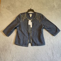 Chicos  Jacket  Womens Size 2 Medium Eyelet Pattern 3/4 sleeve Faux Denim Blue - £24.92 GBP