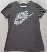 Nike T Shirt Top Womens Medium Gray Slim Fit Cotton Short Sleeve Crew Neck Logo - £12.55 GBP