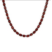 Created 25.5CT Oval Garnet Diamond Tennis Necklace in 14K White Gold Over - 18&quot; - £198.95 GBP