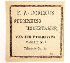 1895 P.W. Doremus Undertaker Victorian Advertisement Passaic New Jersey ... - $27.68 CAD
