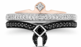 Enchanted Disney Fine Jewelry Black Heat Treated &amp; Diamond Aurora Duo Set Ring - £127.09 GBP