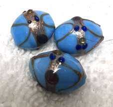 3 Vintage Venetian Lampwork Beads Large Oval 3/4L 1/2 Fat Center - $8.42
