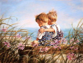 Art Giclee Printed Oil Painting Print Twin brothers love Canvas - £6.04 GBP+
