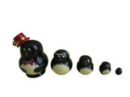 Penguin Russian Nesting Doll Matreshka w Hat/Handmade/Micro Size/FREE SHIP IN US - £14.18 GBP