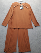 Antthony Originals 2 Piece Pj Set Womens Petite M Brown Wide Leg Deatil ... - $37.08