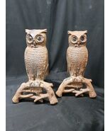 Pair 1800s Antique Cast Iron Owl Andirons Glass Eyes Fireplace Log Holder - $3,673.37 MXN