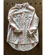 NWT $89 Ellen Tracy Linen Boho Top Tunic Shirt button Long Roll Up Sl Me... - £22.22 GBP
