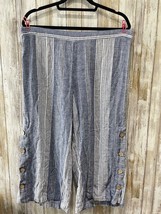 J JILL Linen Striped Blue White Wide Leg Crop Pants Size L Nautical B61 - £19.06 GBP