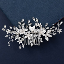 Silver Flower Pearl Bridal Hair Comb, Wedding Bridal Rhinestone Hair Piece - $16.99