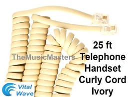 Ivory Almond 25ft Telephone Handset Receiver 4P4C Cable Curly Cord Wire ... - $9.30