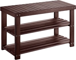 Wonder Comfort Shoe Rack Bench 3-Tier Bamboo Storage Organizer Shelf For, Brown. - £40.94 GBP