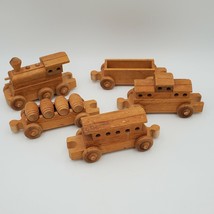 Wood Train Set 5 pieces Large Handmade Artisan Toy Collectible Kids Room Decor - £27.68 GBP