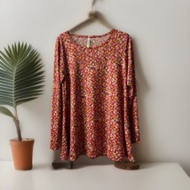 Cool Melon Top Womens Red Orange Floral Long Sleeved Round Neck Stretchy... - $12.86