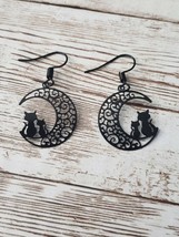 Cats &amp; Moon Black Dangle Earrings - New - £10.41 GBP