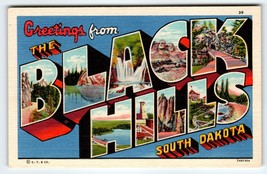 Greetings From Black Hills South Dakota Large Letter Postcard Linen Curt... - £7.07 GBP