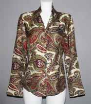 Talbots Colorful Paisley Textured Silk Wm&#39;s V-Neck Button Front Blouse 6... - £27.96 GBP