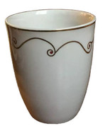 Pier 1 Holiday Scroll Mug White Porcelain Gold Scroll Red Ball 4 1/8&quot; Tall - £8.64 GBP