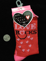 Novelty Print Red Heart-LOVE ROCKS-Crew Socks-Funky Punk Retro Fashion Accessory - £4.19 GBP