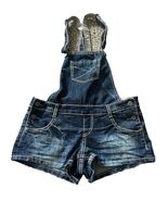 Junior&#39;s/Women&#39;s Bongo Denim Blue Jean Shorts Overalls Y2K Size 7 Adjust... - $34.49 CAD