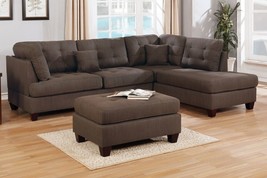 Aberdeen 3-Pieces Sectional Sofa with Ottoman in Black Coffee Linen-Like... - £910.08 GBP