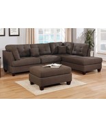 Aberdeen 3-Pieces Sectional Sofa with Ottoman in Black Coffee Linen-Like... - £910.70 GBP