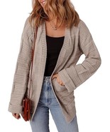 Womens Open Front Lightweight Cardigan Sweater Khaki Long Sleeve Knit Lo... - $277.07 MXN