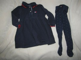 Vintage 90s Tommy Hilfiger Navy Blue Long Sleeve Polo Dress Flag Tights ... - £17.36 GBP