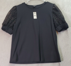 Express Blouse Top Womens Size Smal Black Rayon Short Lace Sleeve Crew Neck - £17.31 GBP
