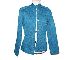 Chico&#39;s Brocade Jacket Blazer Womens Turquoise Blue Pockets Chicos Size 0 XS 4/6 - £19.31 GBP