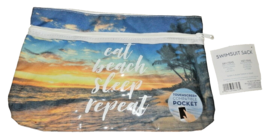 NEW Beach SWIMSUIT SACK Bag Tropical EAT BEACH SLEEP Clear Phone Pocket - $19.79