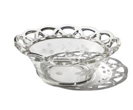 Vintage Clear Crystal Glass Lace Edge 6” Bowl - Leaf And Berry Cut Etch Design - £14.17 GBP