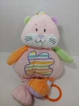 Baby Ganz kitty cat Pink green Musical Plush Baby Crib Toy stripes rings Flawed - £11.93 GBP
