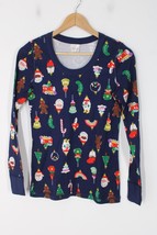 Hanna Andersson S Blue Holiday Santa Print Long John Rib-Knit Pajama PJ Top - £22.44 GBP