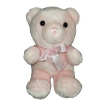 Aurora Baby Girl Teddy Bear Pink Plush Stuffed Animal Bow Lovey 10&quot; - £7.42 GBP