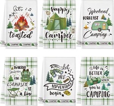 Six Pieces Of Humorous Dish Towels For Camping, Happy Camper Hand Towels... - £32.92 GBP