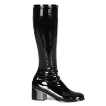 Sexy Black 70&#39;s Retro 2&quot; Heel Halloween Gogo Girl Costume Knee Boots RET300/B - £53.05 GBP