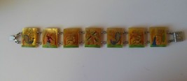 Signed Persian Link 7 Panel Bracelet with Hand Done Paintings Snap-in Clasp - $103.95