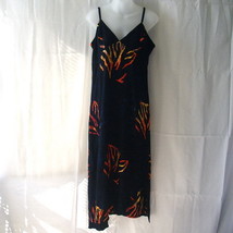 New navy &amp; black rayon spaghetti strap large dress with yellow and orang... - $40.00