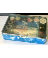 Vintage HOMMER Mid Century Blue Sewing Box w/ Thread &amp; Contents - $15.93