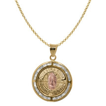 Genuine 14k Two-tone Gold 0.98&quot; CZ Nuestra Boda Virgin Mary Necklace 16&quot; to 22&quot; - $371.00+